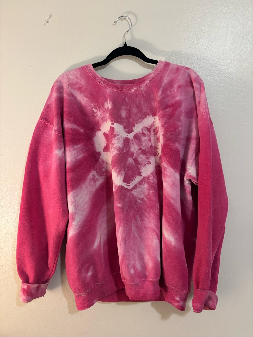 Urban Outfitters Pink Tie-Dye Heart Crewneck Sweater